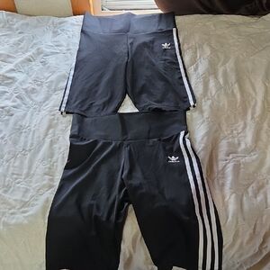 Adidas Womens Tight Black Shorts with White Stripes  Med